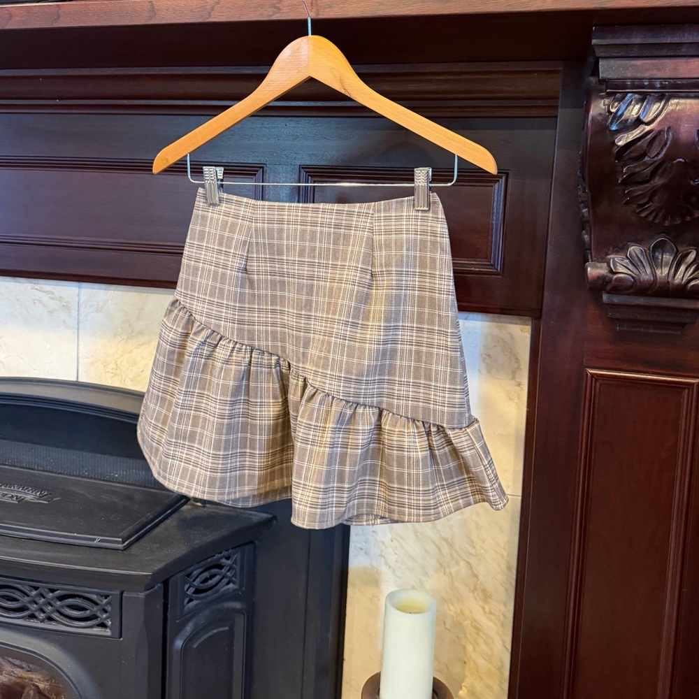 Urban Renewal Asymmetrical Plaid Skirt - Brown